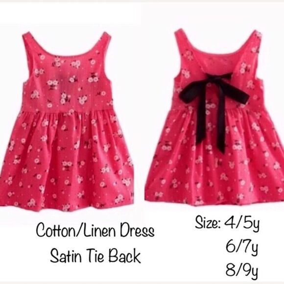 Other - Pink Linen Floral Dress with Black Satin Back